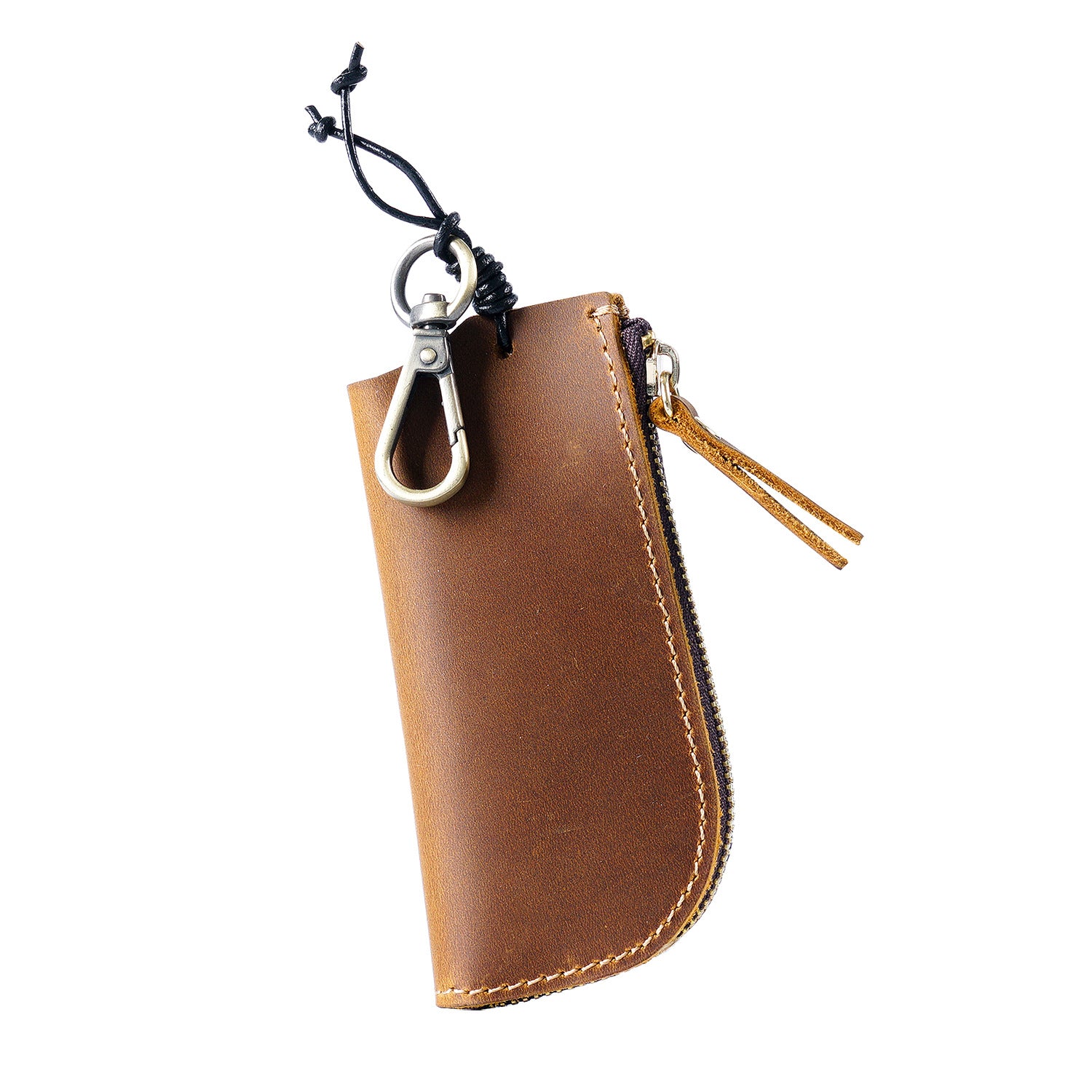 Wholesale Casual Zipper Genuine Leather Men's Waist Hanging Coin Purse Leather Keychain